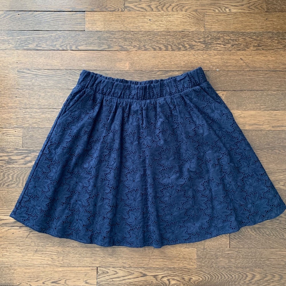 Navy Blue Eyelet Skirt with Pockets
